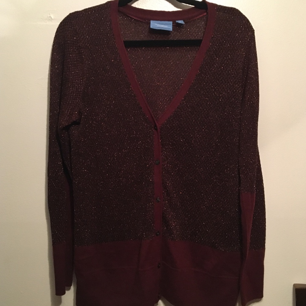 Simply Vera red burgundy and metallic cardigan
